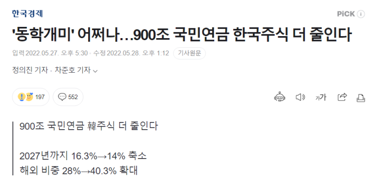  국민연금 한국 주식 더 줄인다?