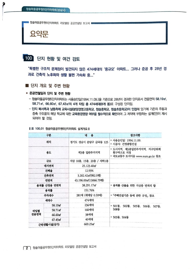  분당 청솔마을 공무원5단지 재건축/리모델링 컨설팅 보고서