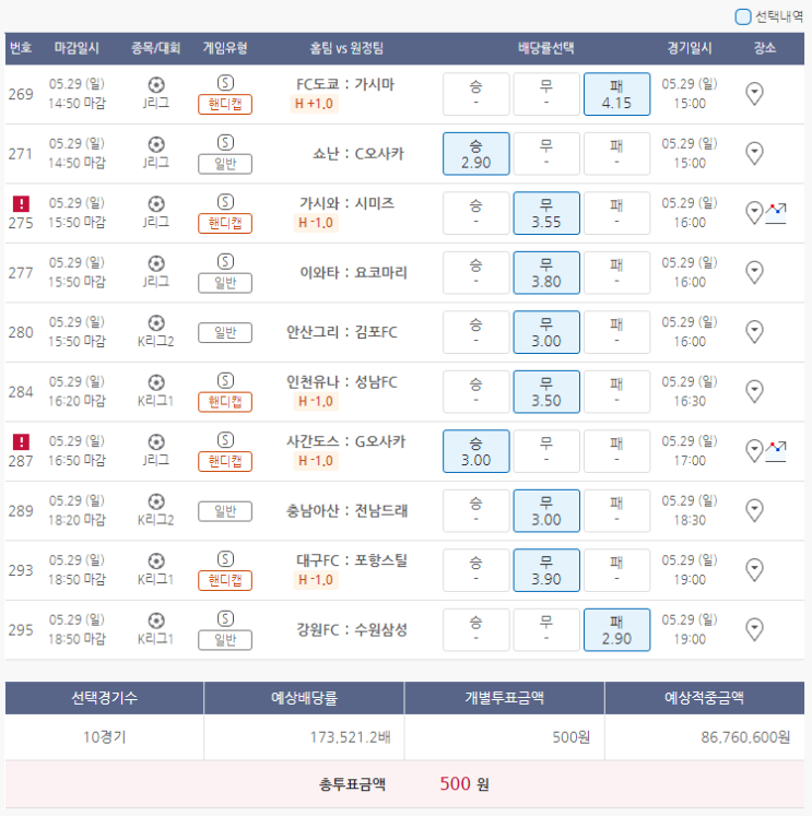  5월29일 J리그 K리그2 K리그1 축구 스포츠 토토 프로토 승부식 43회차 분석 기록용