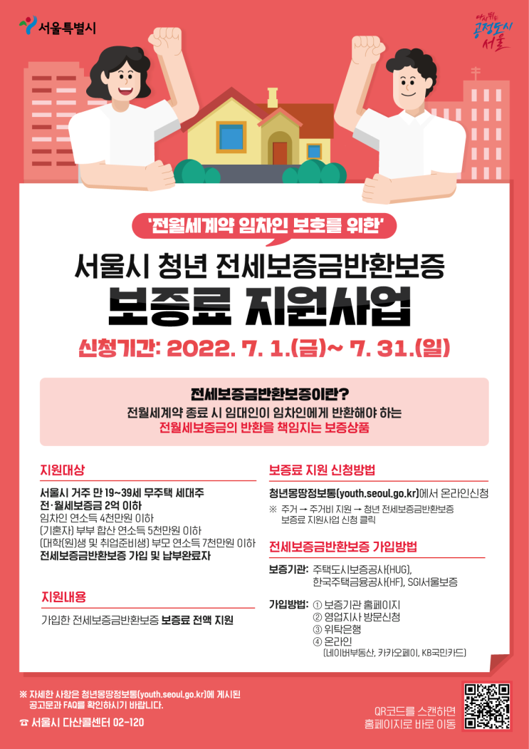  서울청년은 전세보증금 떼일 걱정 ZERO…`전세보증금 반환보증료` 전액 지원