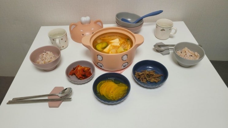  먹보네 저녁(된장찌개,유자단무지+내돈내산 귀여운 댕댕이냄비 추천)