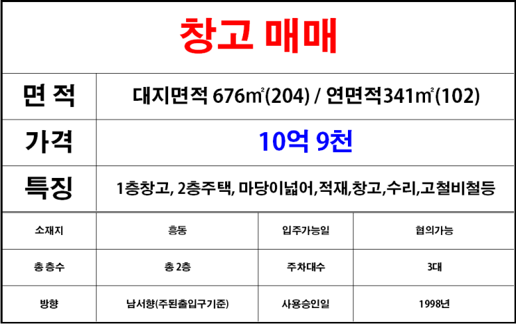  김해칠산(흥동)창고매매,야적장매매