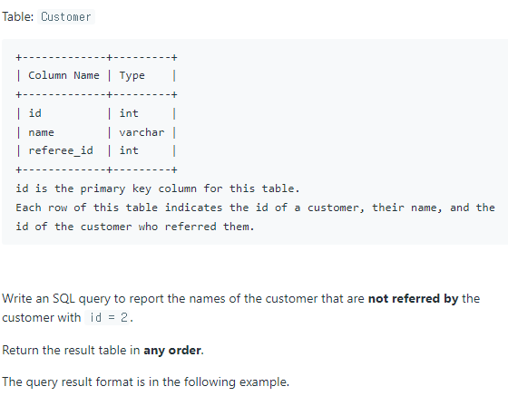 SQL 문제 3 - Find Customer Referee LeetCode 584