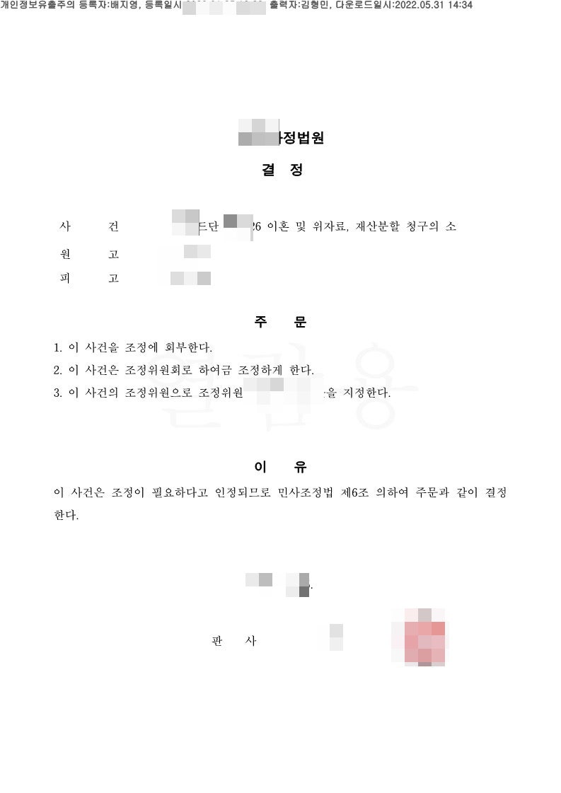 조정으로 이혼소송이 종결된 사례 4