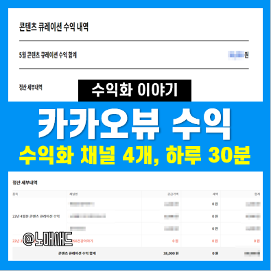 카카오뷰 수익 5월결산 :: 채널 4개 수익화 조건 완료, 1일 30분 투자 결과
