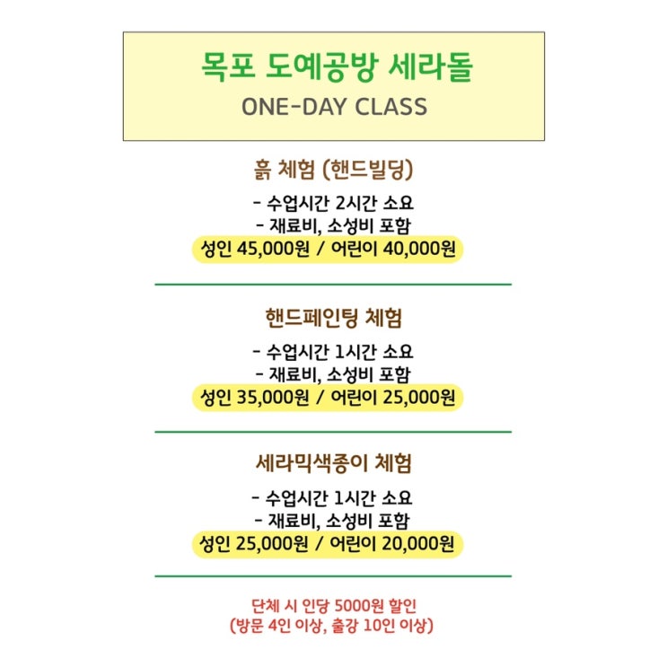  원데이 클래스 체험 비용