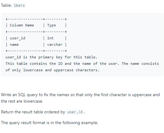 SQL 문제 11 - Fix Names in a Table LeetCode 1667