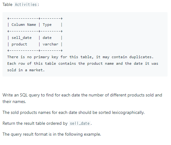 SQL 문제 12 - Group Sold Products By The Date LeetCode 1484