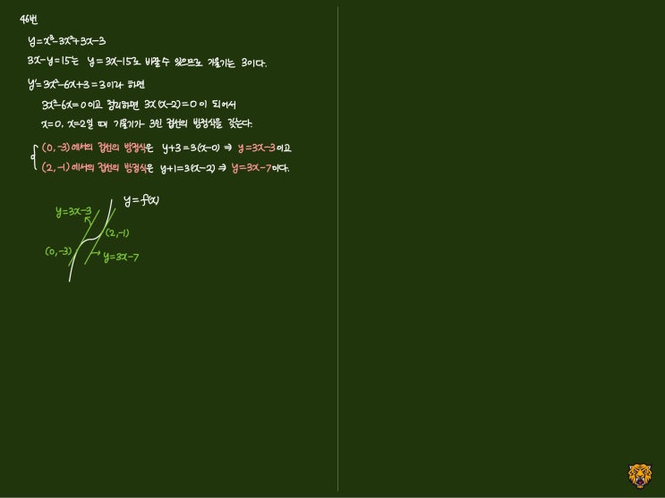 미적분학 Calculus) 기울기가 정해진 접선의 방정식 구하기 미적분학 Calculus) 기울기가 정해진 접선의 방정식 구하기