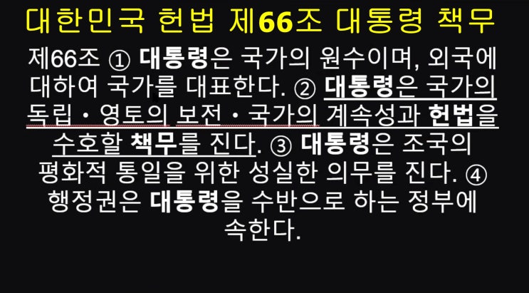 / <b>헌법</b> 66조, <b>헌법</b>을 수호할... 대한 <b>대통령</b> <b>책임</b>을 명확하게... 