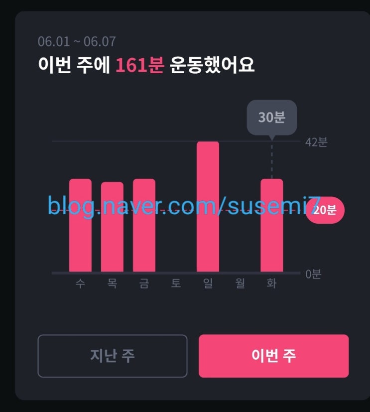  2022년 6월 1~7일 운동 기록