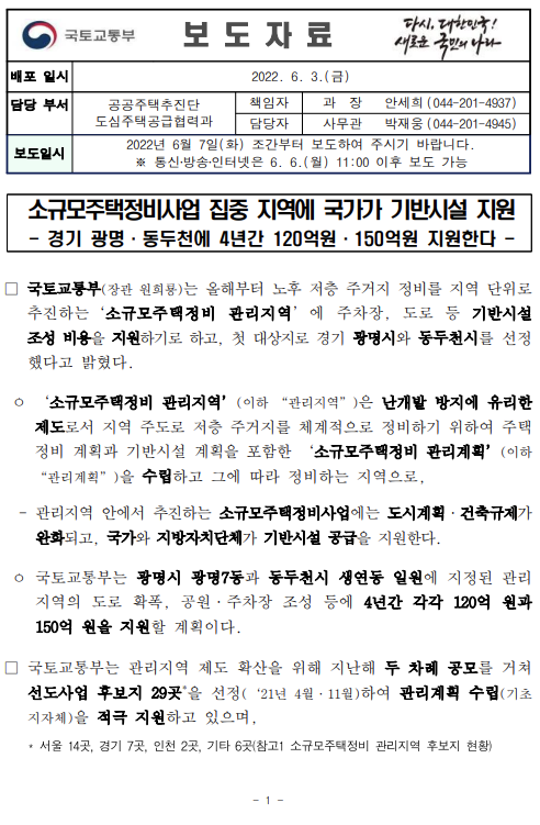 소규모주택정비사업 집중 지역에 국가가 기반시설 지원