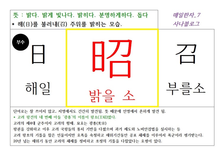  매일한자 공부하기(7) 밝을 소