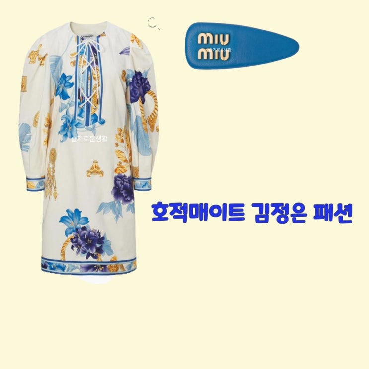 김정은 호적메이트21회 원피스 머리핀 miumiu 하늘색 옷 패션