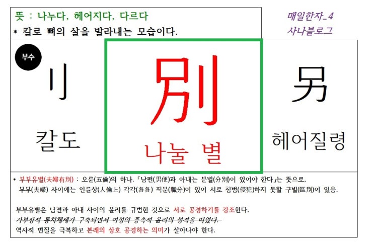  매일한자 공부하기(4) 나눌 별