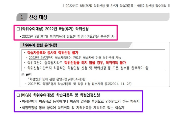  2022년 3분기 국평원 학점은행제 (학은제) 신청 대상, 종류, 방법, 기간, 처리 예정일