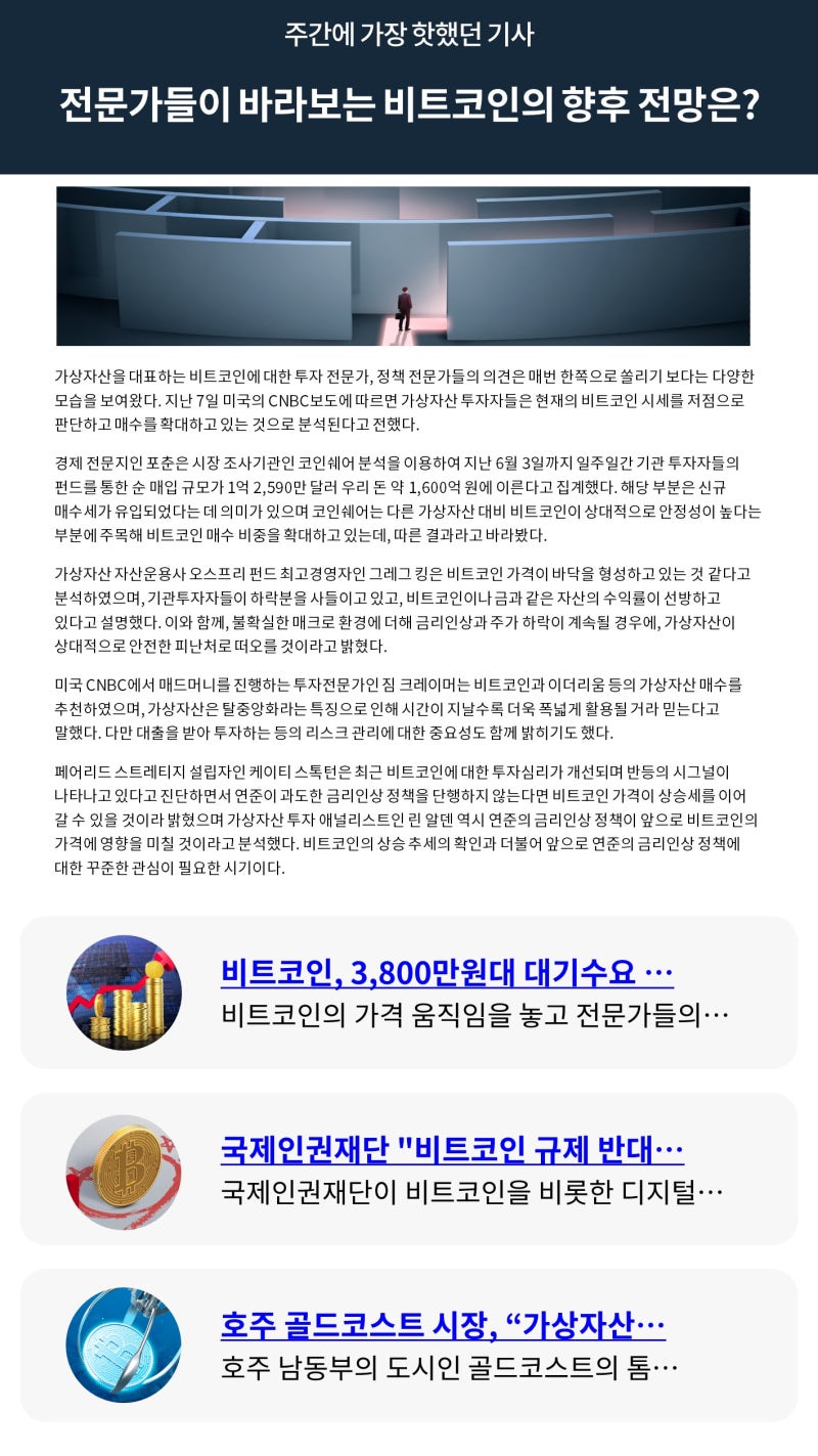 빗썸 위클리리포트] 전문가들이 바라보는 비트코인의 향후 전망은? : 네이버 블로그