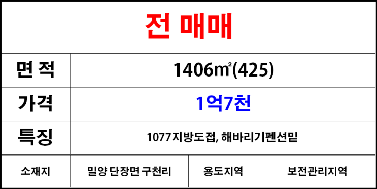  밀양단장면구천리토지매매,구천리땅매매,구천리전매매