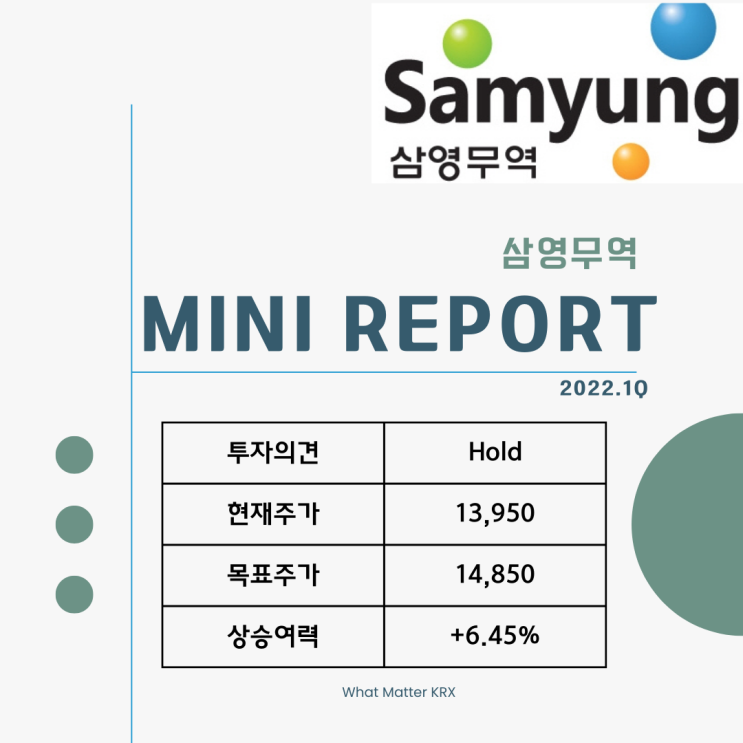  [Mini Report]다각화된 화공 사업 영역, 안정적 배당주_삼영무역(22.1Q) 주가전망