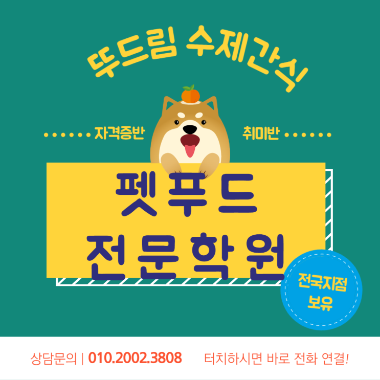  애견간식창업은 경기도 교육청의 정식 인가를 받은 뚜드림