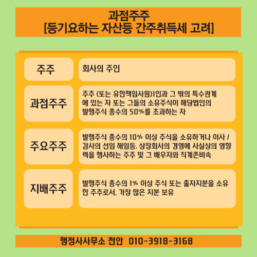  [과점주주]등기요하는 자산등 간주취득세 고려하라!