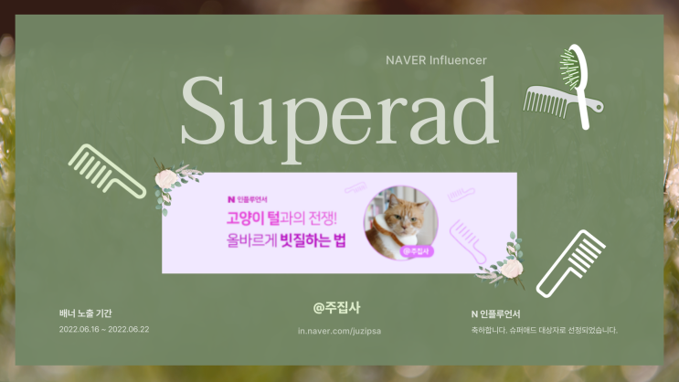  네이버 펫 인플루언서 @주집사 슈퍼애드 대상자 선정 되었어요