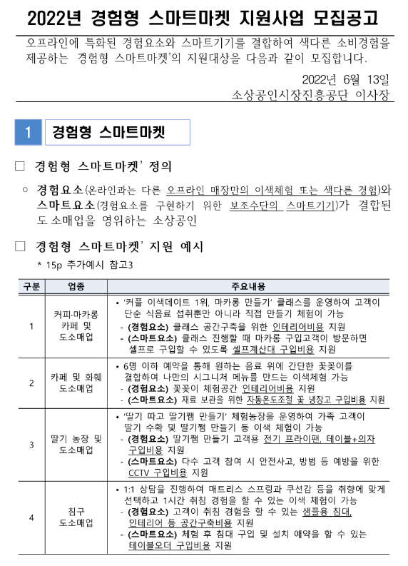 2022년 경험형 스마트마켓 지원사업 모집 공고_중소벤처기업부 2022년 경험형 스마트마켓 지원사업 모집 공고_중소벤처기업부