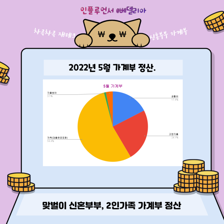  5월 가계부 ] 2인가족 , 신혼부부 한 달 생활비 정산 (저축54%)
