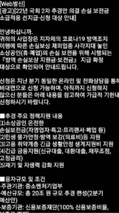 소상공인 손실보전금-사기문자 대다나다 진짜!!