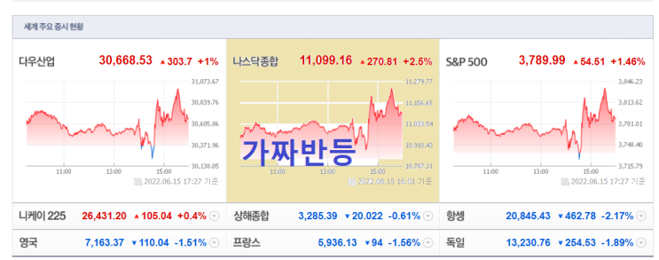 6/16 주식마감시황 / 美 연준 금리 0.75인상 가짜반등 ? 무작정 추매 X 시장 입니다