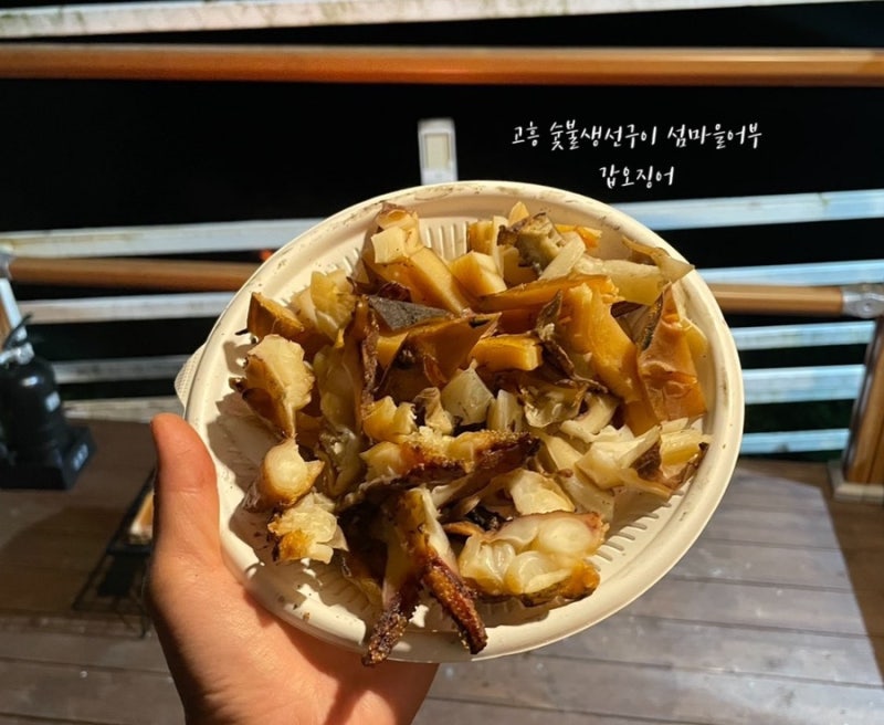 캠핑할 때 간편한 안주로 고흥 숯불생선구이 섬마을어부 갑오징어