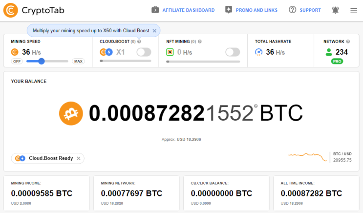 크립토탭 CryptoTab 브라우저를 통한 비트코인 채굴 현황 및 채굴 네트워크 234명 (2022.06.16) 크립토탭 CryptoTab 브라우저를 통한 비트코인 채굴 현황 및 채굴 네트워크 234명 (2022.06.16)