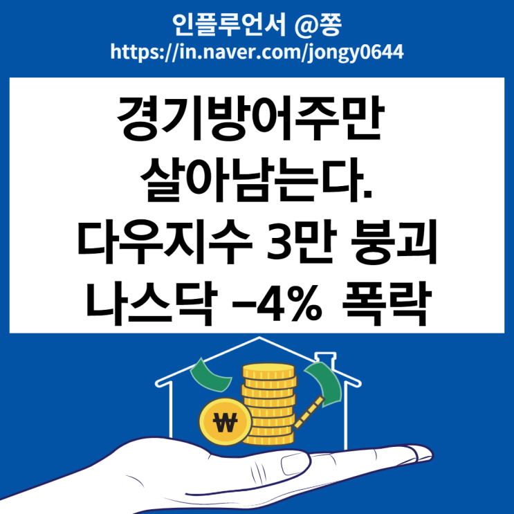 다우지수 3만 붕괴, 나스닥 -4% 폭락 (경기방어주 P&G, 월마트 주가, 경기민감주 뜻)