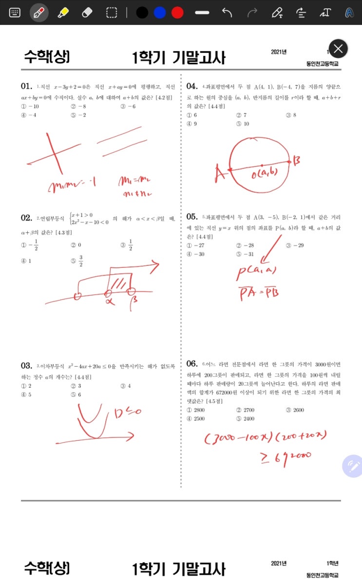  (고1수학-1학기기말)동인천고2021기출로 알아보는 Output Image접근법의 중요성