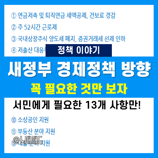 새정부 경제정책방향 요약(서민위주 부동산, 세금, 대출 등 13개 항목)