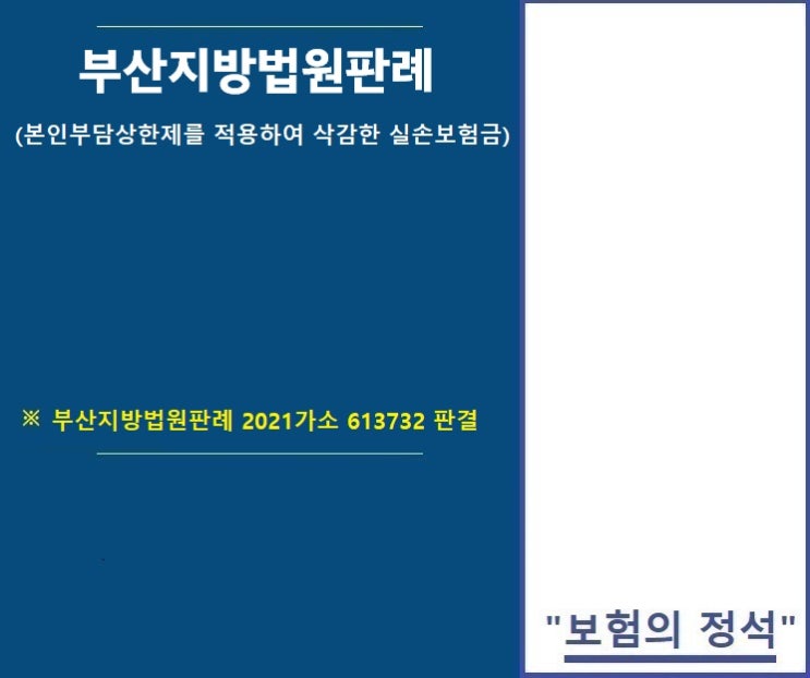  (분쟁사례) 부산지방법원 판례 - 본인부담상한제를 적용하여 삭감한 실손보험금 지급요구(2021가소613732 보험금)