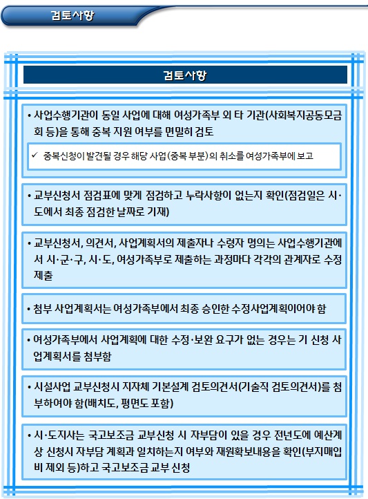 한부모가족복지시설 국고보조금 신청, 교부 한부모가족복지시설 국고보조금 신청, 교부