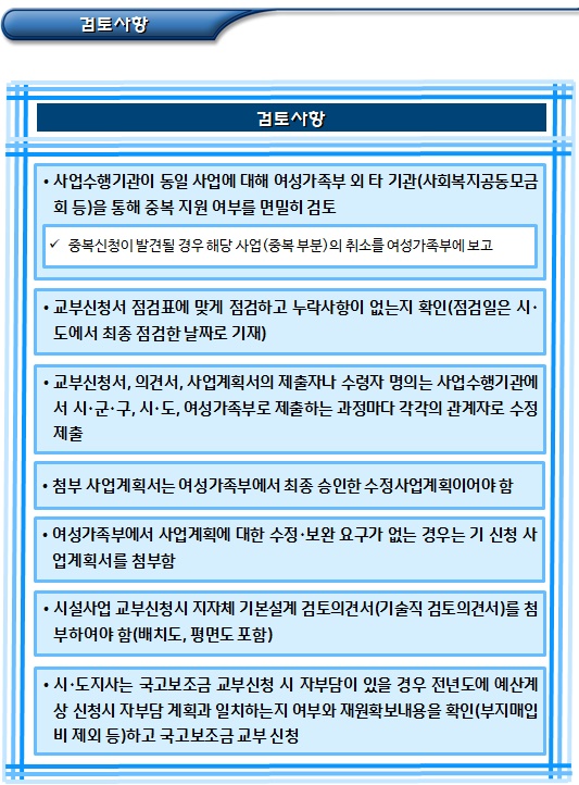 한부모가족복지시설 국고보조금 신청, 교부