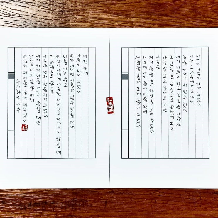  [캘리그라피(붓펜)/나무/류시화/좋은글귀/공감글귀/감성글귀/위로글귀] 나에게 나무가 하나 있었다. 나는 그 나무에게로 가서 등을 기대고 서 있곤 했다.