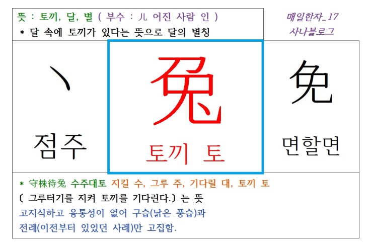  매일한자 공부하기(17) 토끼 토