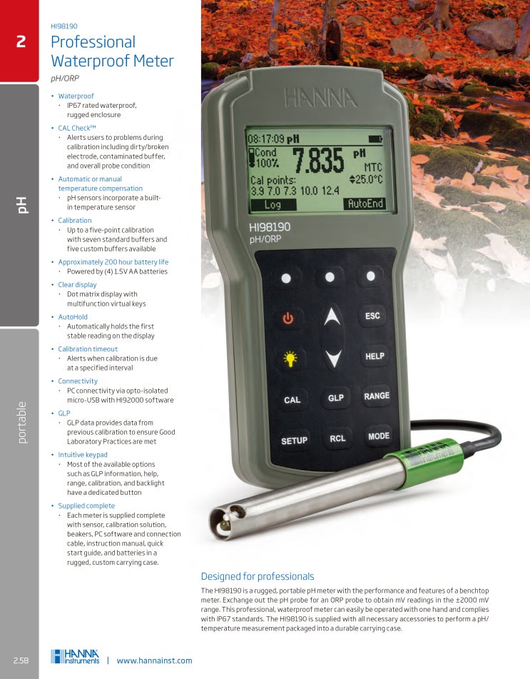 한나 pH Meter 측정기 HI98190  HI8014 HI8010 휴대용  HANNA 한나기계