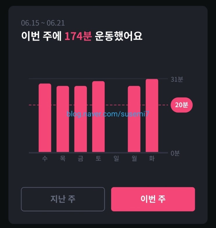  2022년 6월 15~21일 운동 기록