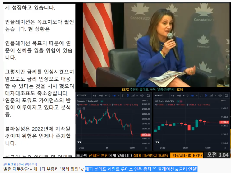  0621 비트코인시황 ( 옐런장관, 캐나다부총리 경제회의, FOMC 블라드 세인트 루이스 발언)