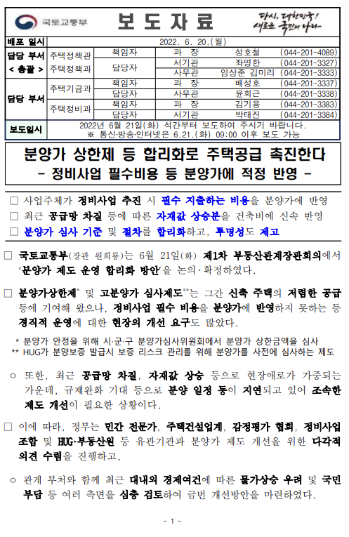 분양가 상한제 등 합리화로 주택공급 촉진한다