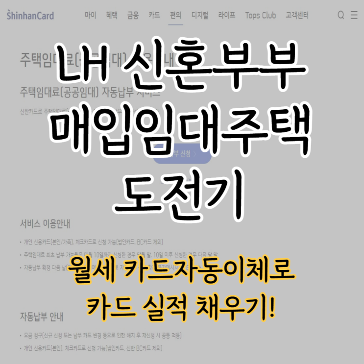  [LH 신혼부부 매입임대주택] 월 임대료 자동이체 등록 / 월세 카드 자동이체 신한카드 실적 채우기!