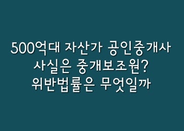  [뉴스속법률이야기] 500억대 자산가 공인중개사, 사실은 중개보조원이었다? 위반법률에 대해 알아보자.