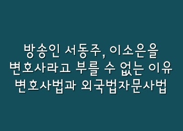  [뉴스속법률이야기] 방송인 서동주, 이소은씨를 변호사라고 부를 수 없는 이유? 변호사법과 외국법자문사법