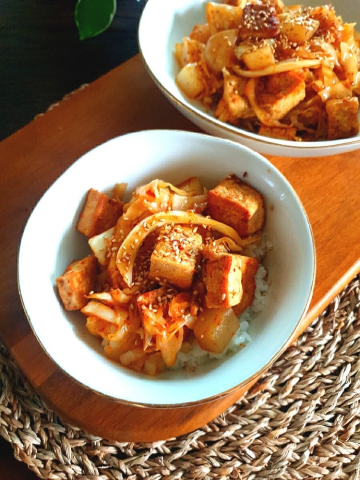  간단한 요리 양배추곤약두부덮밥 탄단지 및 식이섬유 균형잡힌 한그릇요리 다이어트식단