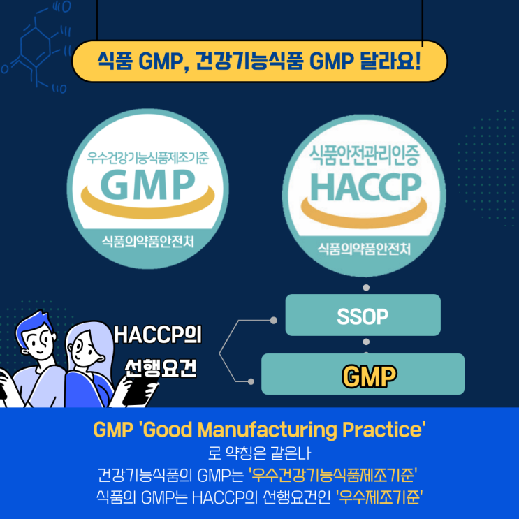 [식품기사 필답 문제 개념 정리] HACCP의 GMP, 건강기능식품의 GMP 차이점