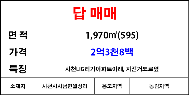  사천사남면월성리답매매,사천사남면월성리논매매